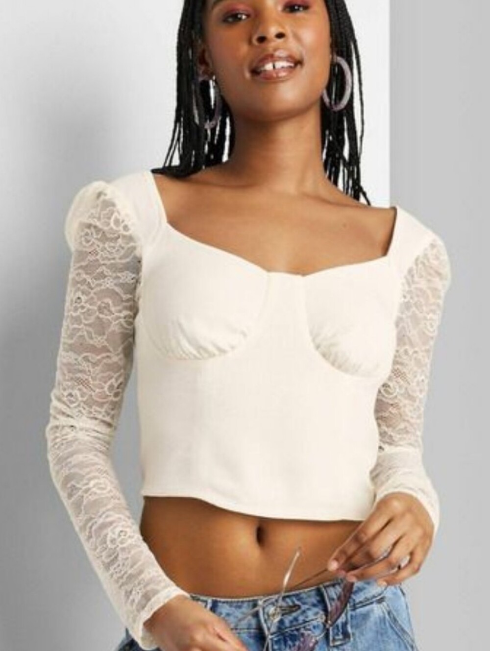Wild Fable Bustier Top Womens M Cream Long Lace Sleeve NEW Tags Y2k Lace